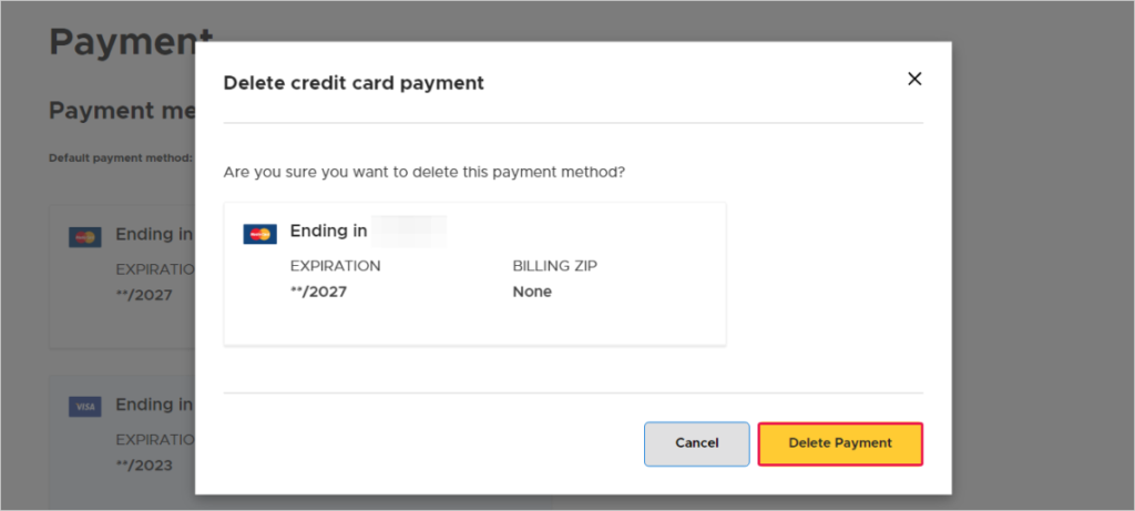 Credit Card Information Deletion