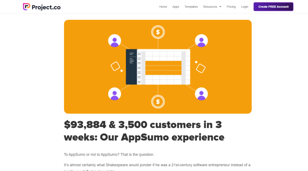 Actual example of Project.co's $93,884 in sales for AppSumo