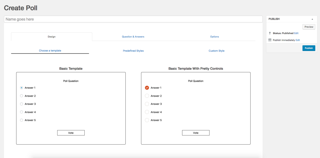 This is a screenshot image of the dashboard when setting up a YOP Poll. You can freely create and set up a survey from the dashboard.