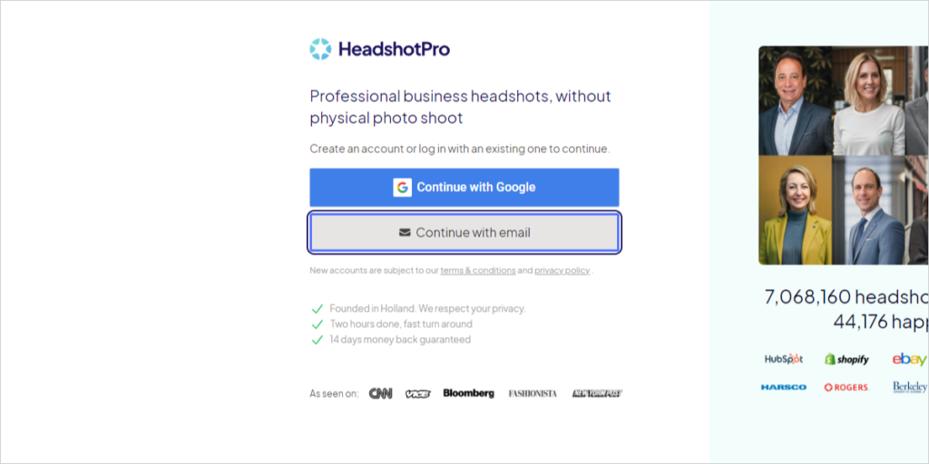 HeadshotProで新しいアカウントを作成する