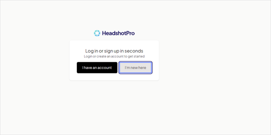 HeadshotPro에서 0부터 새로운 계정을 만듭니다.