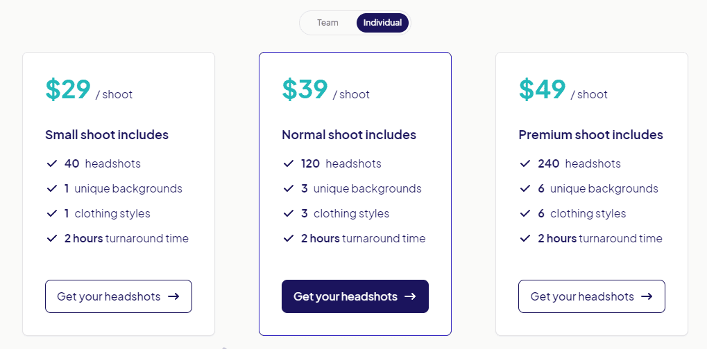 HeadshotProの料金プランもここで確認することはできます。