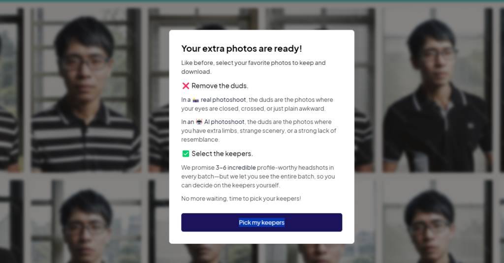 First, choose your favorites - not all images created by HeadshotPro are of the highest quality. Choose the AI avatar image that is ideal for you.