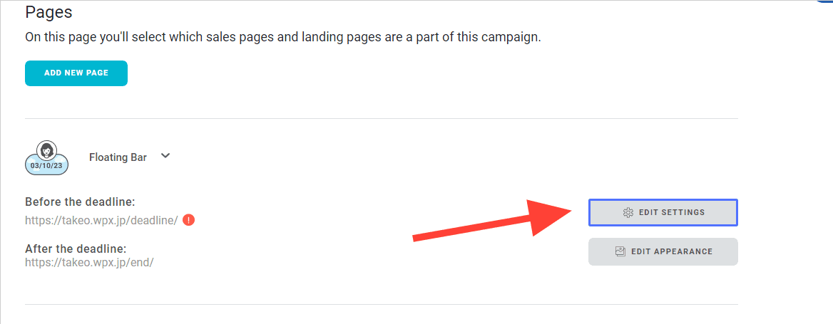 Click on "edit settings" to configure your Deadline Funnel settings