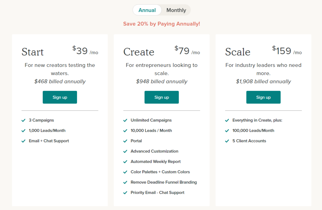 This image explains Deadline Funnel's pricing plans.