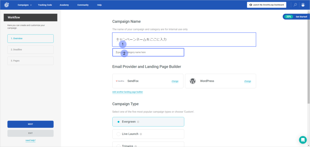 Set the Deadline Funnel campaign name and campaign category here.