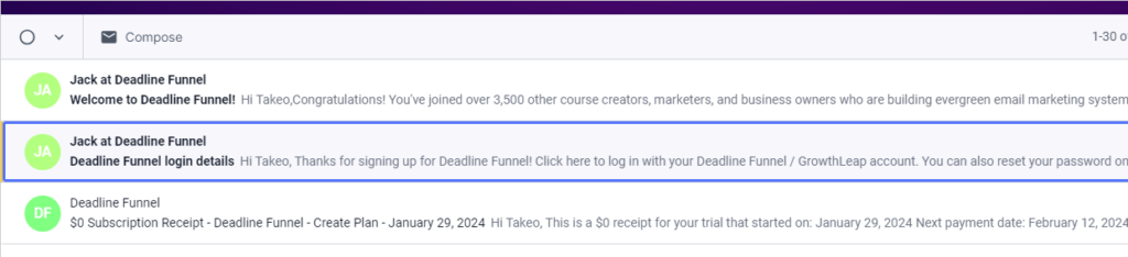 You have received an email from Deadline Funnel, so check it.