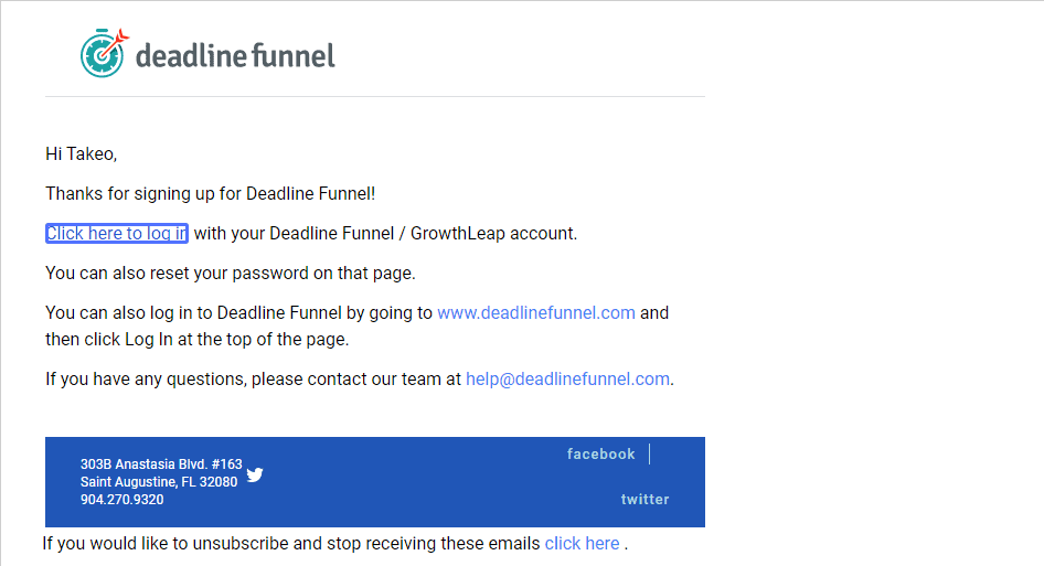 A confirmation email exists in the email that Deadline Funnel received. Click on the link to complete the confirmation.