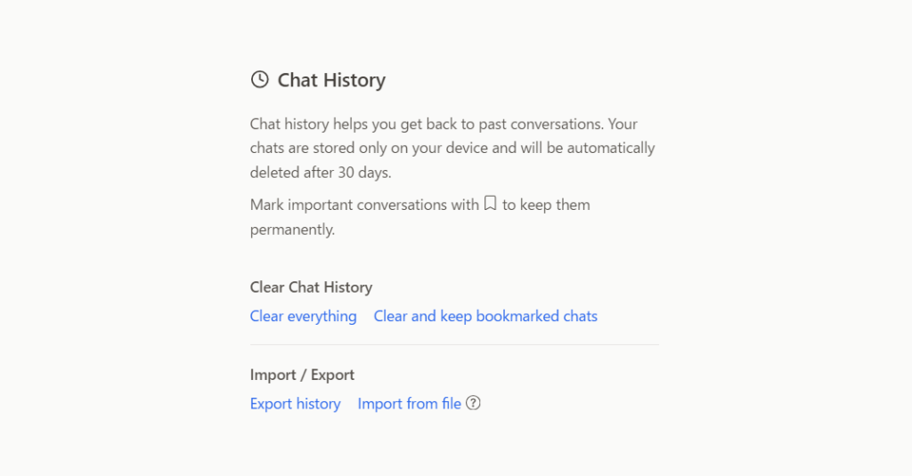 You can freely import and export data from and to your chat history.