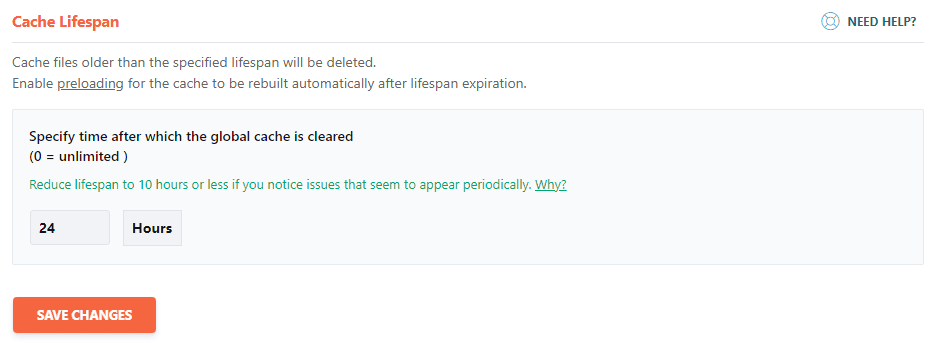 Cache Lifespan は自由な設定をしてください。1週間ごとで大丈夫だと思います