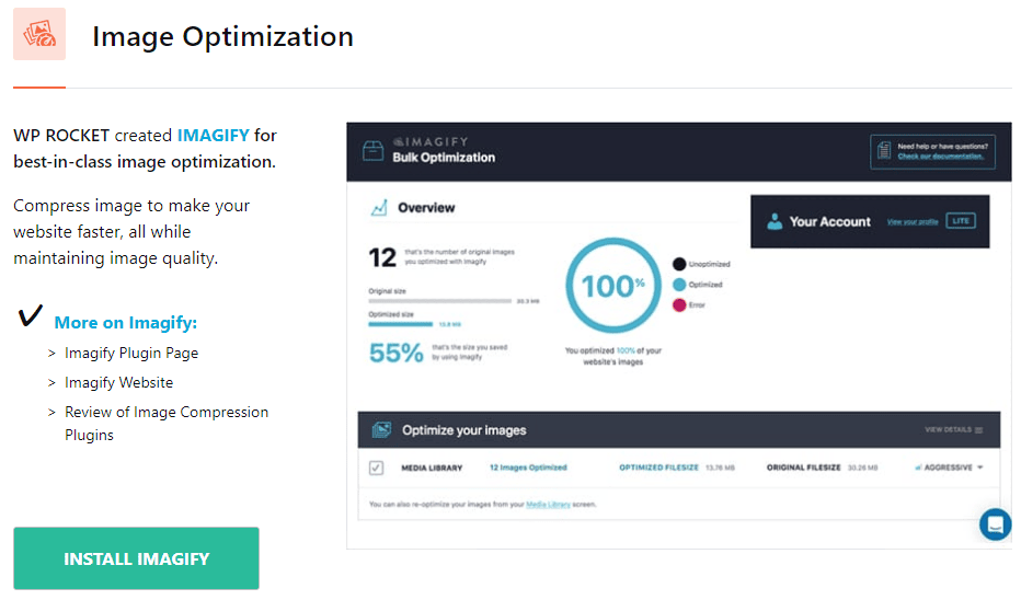 IMAGE OPTIMIZATION で画像の圧縮や最適化を行うためにImagify をインストールすることはできますここは任意で設定をしてください