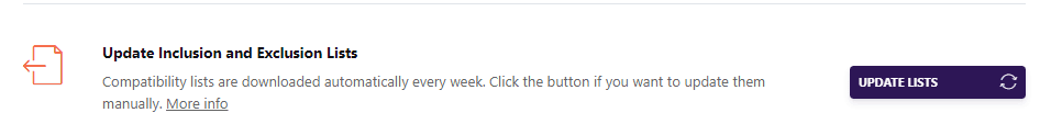 No special "Update Inclusion and Exclusion Lists" settings are required