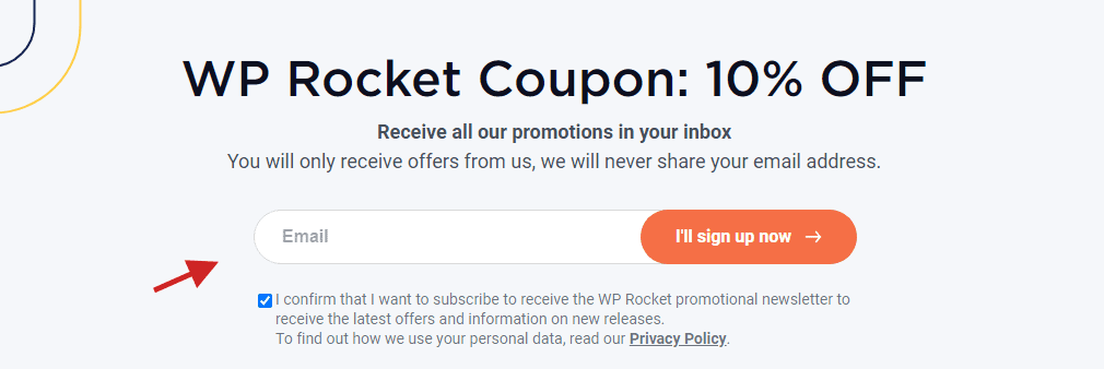Receive WP Rocket coupon codes on the page where you can