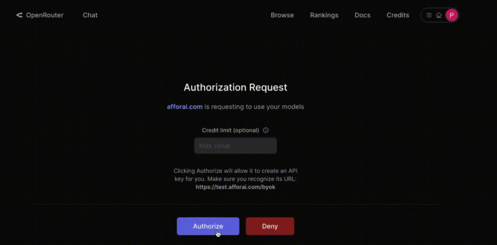 Authorization request opens.