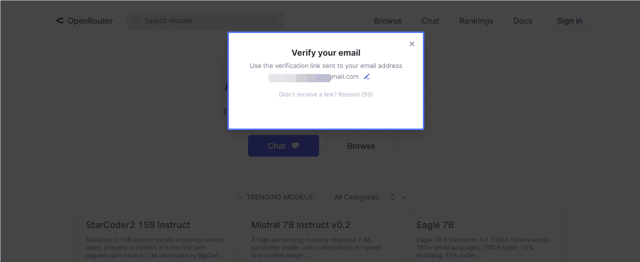 あなたが設定したメールアドレス宛にOpenRouterのアカウントから確認メールは届きます