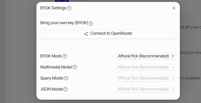 How to set up BYOK on the Afforai side.