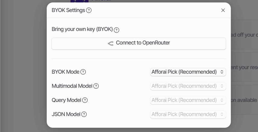Afforai 측에서 BYOK를 설정하는 방법입니다.
