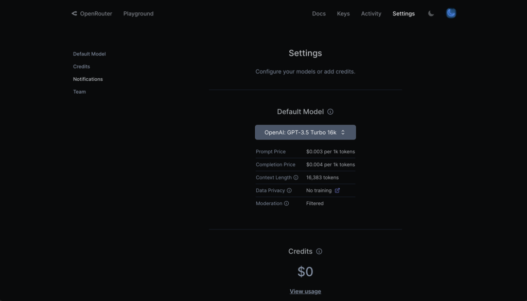 You can specify which AI model to use in the OpenRouter configuration