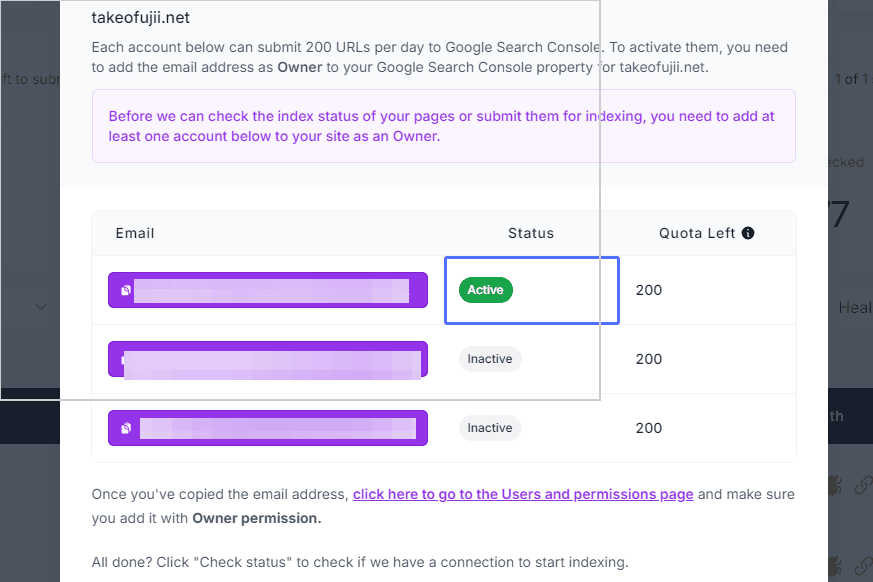 If the URL Monitor email address is properly registered in Google Search Console, it will be active.