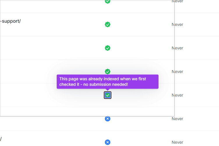 녹색 체크 아이콘이 표시되어 있다는 것은 당신의 사이트가 문제없이 색인된 상태라는 뜻입니다.