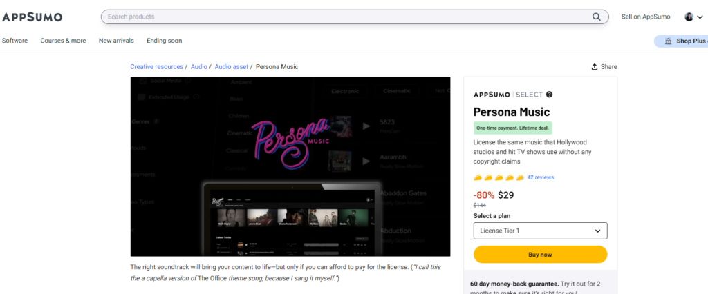 Use AppSumo to get Persona Music on a buyout basis!